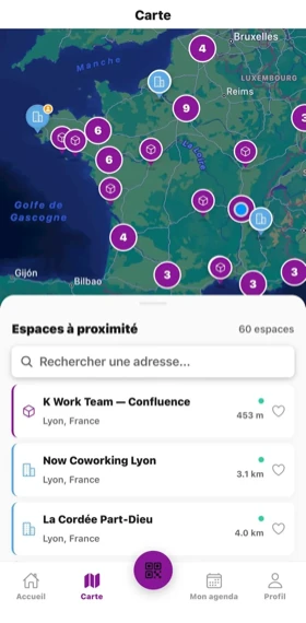 Carte K work — espaces de travail partout en France